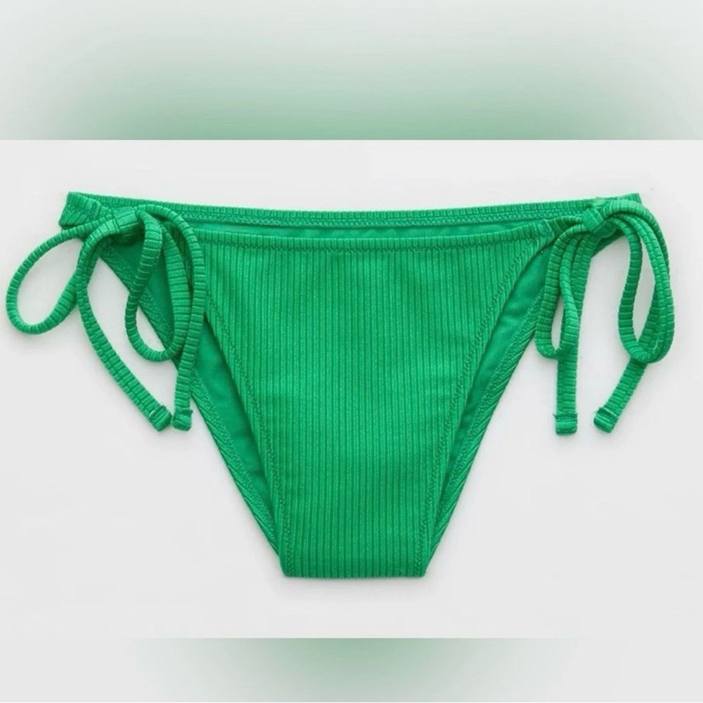AE Aerie Cheeky Cheekiest Strappy Side Tie Green Bikini Bottom Size Medium NWT
